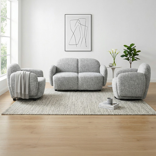 طقم كنب 2 مقعد فاخر مع كرسيين دوار وثابت رمادي