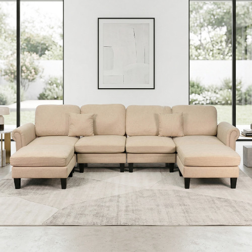 كنبة زاوية مودرن قماش تصميم عصري بيج