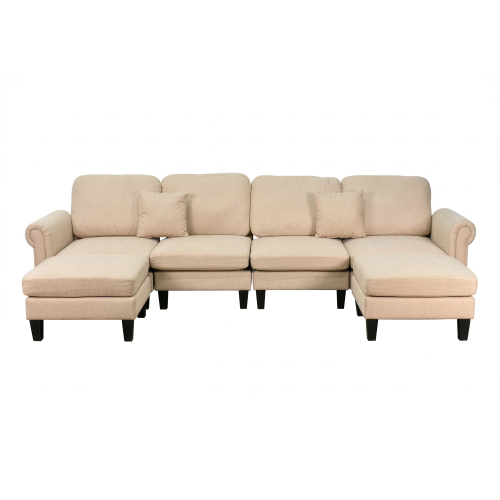 كنبة زاوية مودرن قماش تصميم عصري بيج