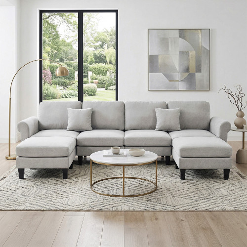 كنبة زاوية مودرن قماش تصميم عصري رمادي