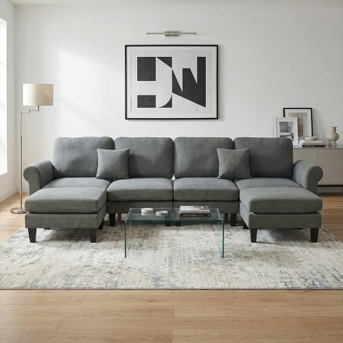 كنبة زاوية مودرن قماش تصميم عصري رمادي