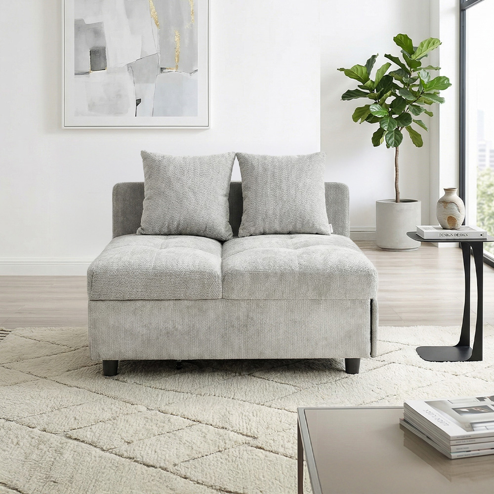 كنبة فاخرة قابلة للتعديل الي سرير مودرن مع تخزين رمادي