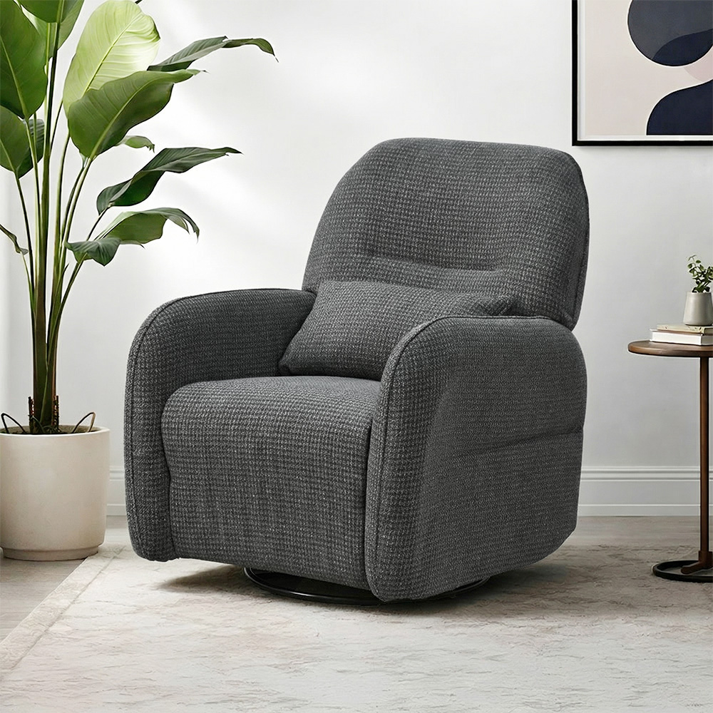 كرسي استرخاء فخم هزاز دوار قماشي مودرن رمادي غامق