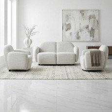 طقم كنب 2 مقعد فاخر مع كرسيين دوار وثابت أوف وايت