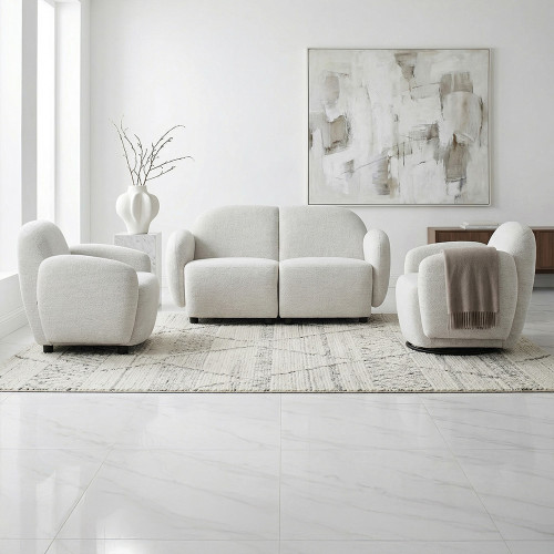 طقم كنب 2 مقعد فاخر مع كرسيين دوار وثابت أوف وايت