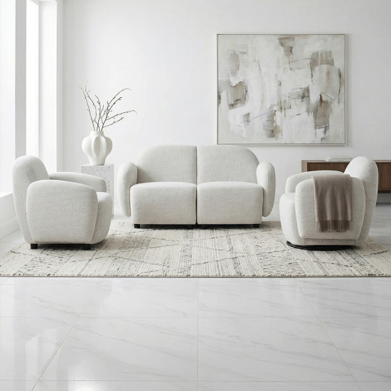 طقم كنب 2 مقعد فاخر مع كرسيين دوار وثابت أوف وايت