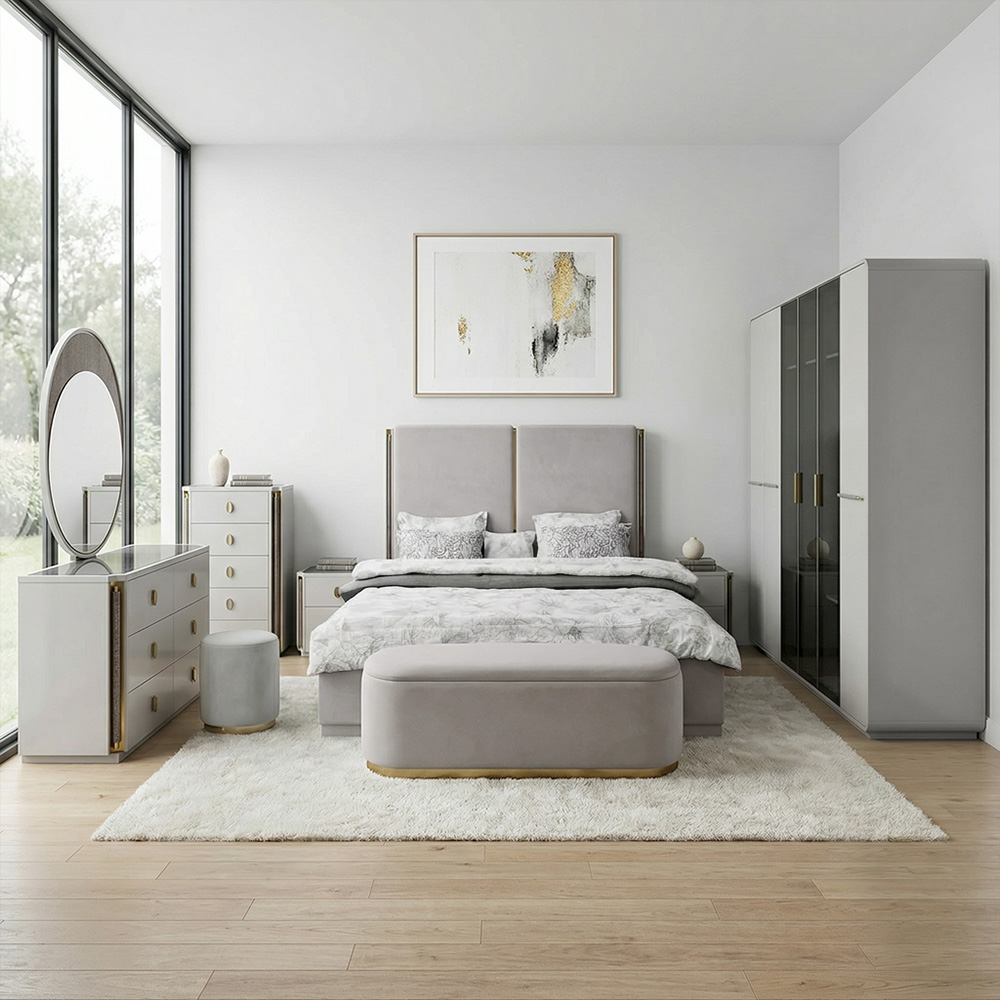 غرفة نوم متكاملة مودرن رمادي 