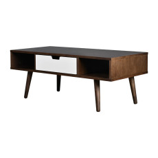 طاولة قهوة خشبية بدرج أبيض وفتحتي تخزين