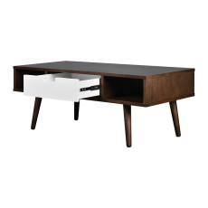 طاولة قهوة خشبية بدرج أبيض وفتحتي تخزين