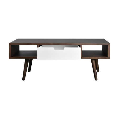 طاولة قهوة خشبية بدرج أبيض وفتحتي تخزين