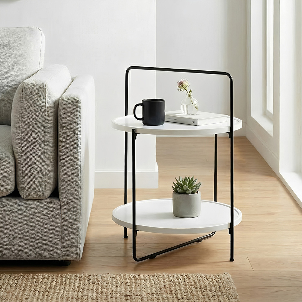 طاولة جانبية دائرية طابقين مودرن