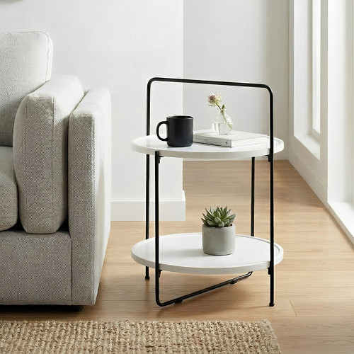 طاولة جانبية دائرية طابقين مودرن