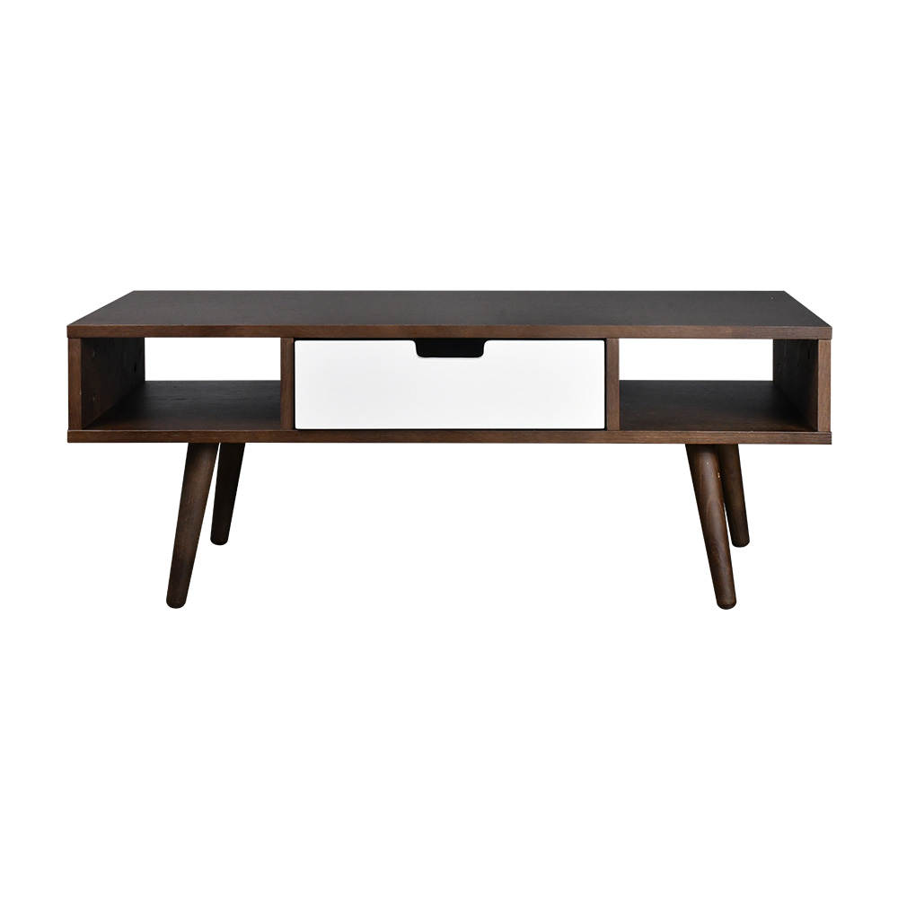 طاولة قهوة خشبية بدرج أبيض وفتحتي تخزين