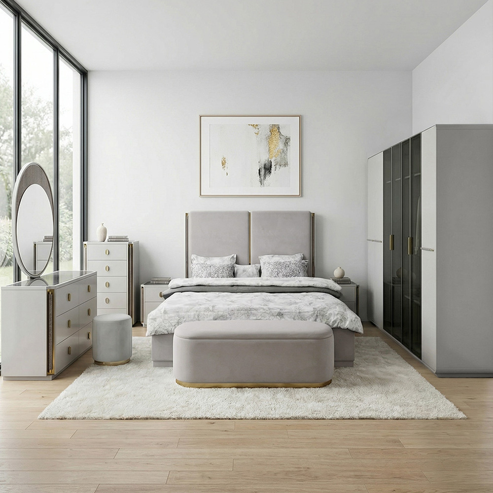 غرفة نوم متكاملة مودرن رمادي 