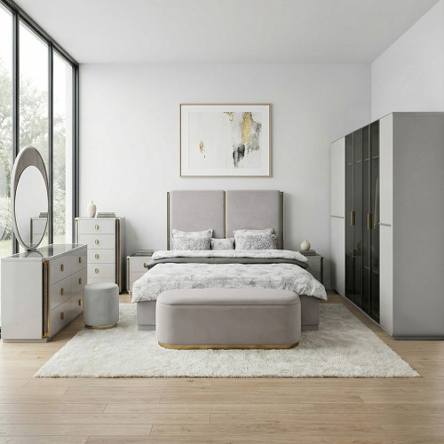 غرفة نوم متكاملة مودرن رمادي 