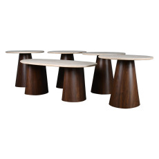 طقم طاولات خدمة 5 قطع خشبي مودرن فاخر بني × بيج