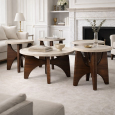 طقم طاولات خدمة 5 قطع خشبي مودرن فاخر بني × بيج