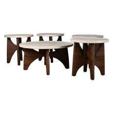 طقم طاولات خدمة 5 قطع خشبي مودرن فاخر بني × بيج