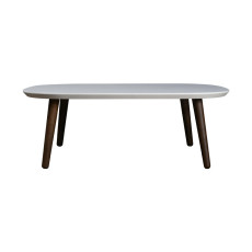 طاولة شاي بيضاء مع أرجل خشبية داكنة