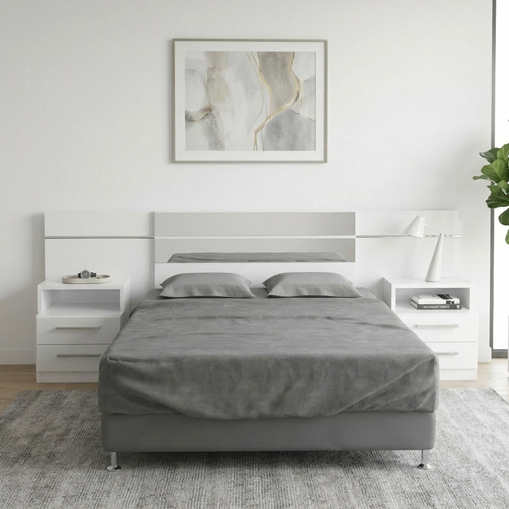 ظهر سرير مع طاولات جانبية مدمجة وأدراج تخزين ظهر سرير مع طاولات جانبية مدمجة وأدراج تخزين