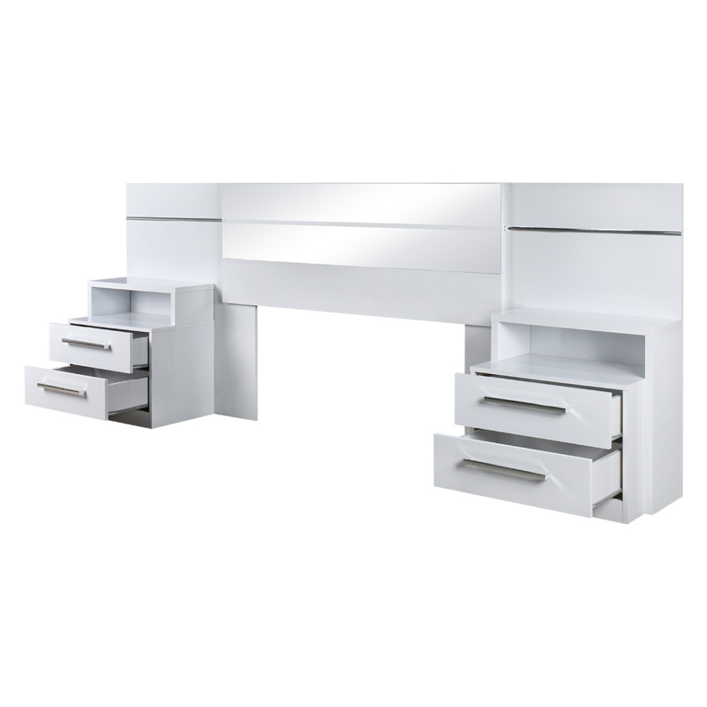 ظهر سرير مع طاولات جانبية مدمجة وأدراج تخزين ظهر سرير مع طاولات جانبية مدمجة وأدراج تخزين