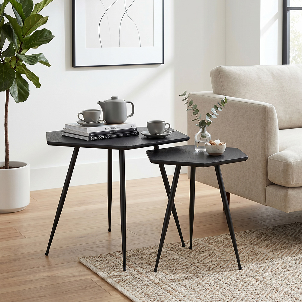 طقم طاولات خدمة أسود 2 قطعة