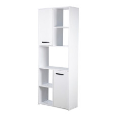 مكتبة تخزين أبيض عالية ببابين ورفوف مفتوحة تصميم مودرن