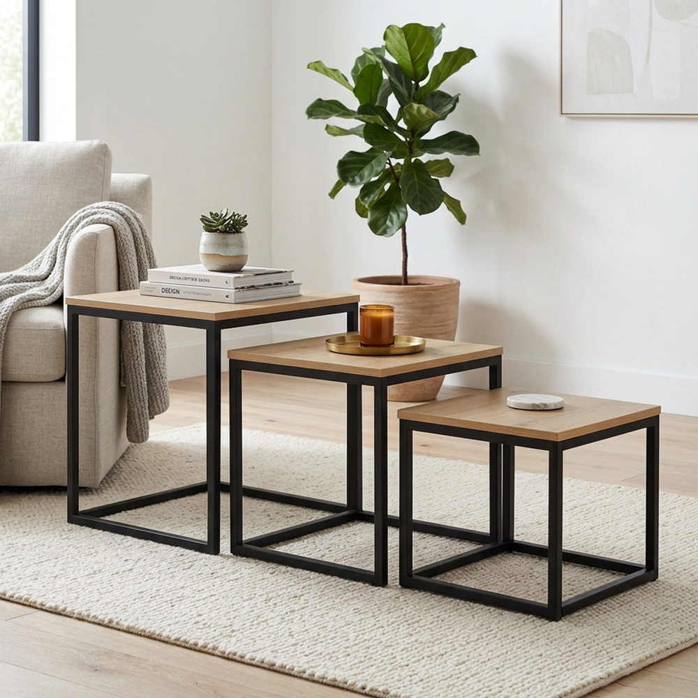 طقم طاولات شاي 3 قطع بتصميم خشبي مودرن 