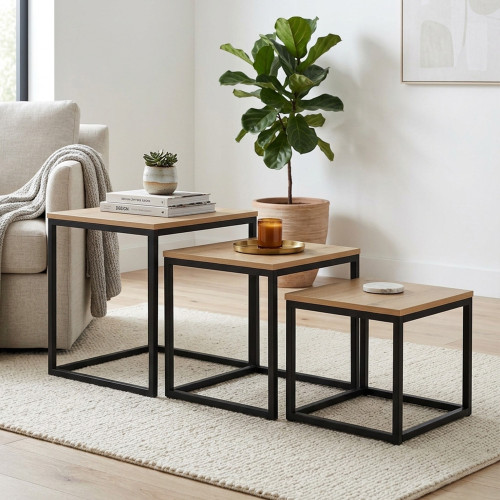 طقم طاولات شاي 3 قطع بتصميم خشبي مودرن 