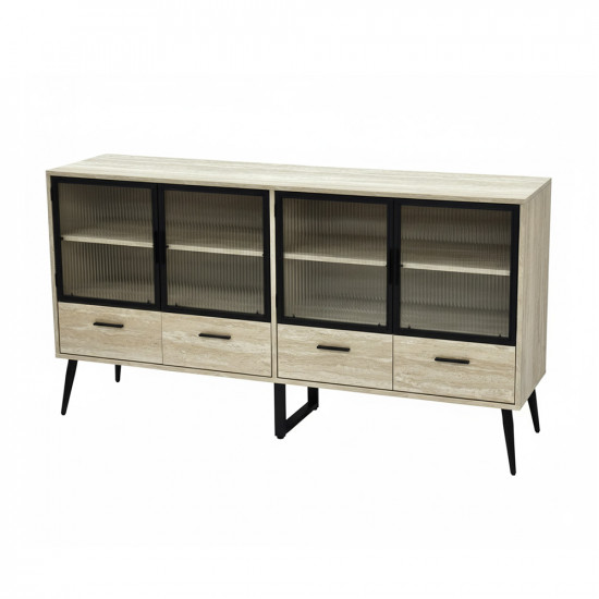 بوفيه  انيق خشب بأبواب زجاجية مع أدراج تخزين