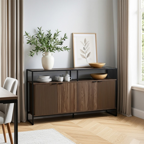 بوفيه صالة بتصميم عصري خشب وهيكل معدني