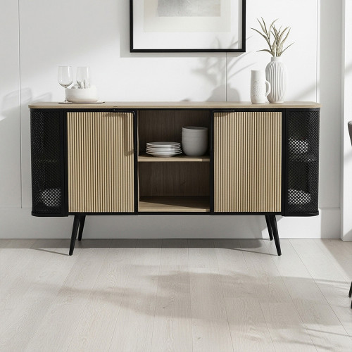 بوفيه صالة بتصميم عصري خشب وهيكل معدني