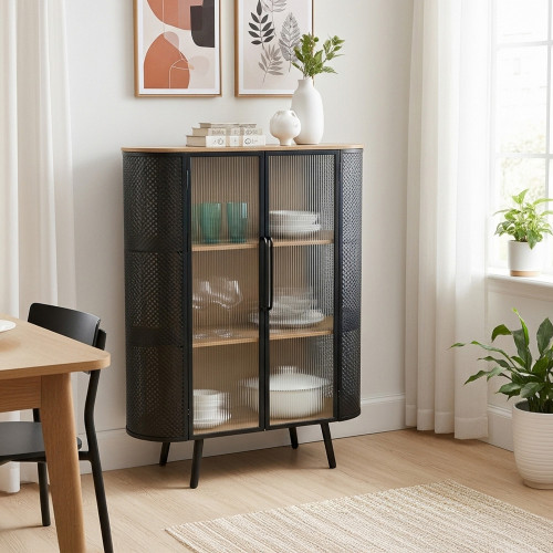 بوفيه جانبي بتصميم عصري خشب وهيكل معدني