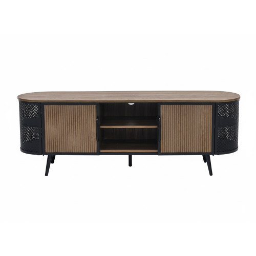 طاولة تلفاز خشبية بأرجل معدنية بني