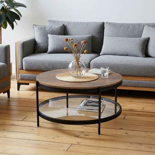 طاولة قهوة تصميم عصري 2 دور خشب وزجاج