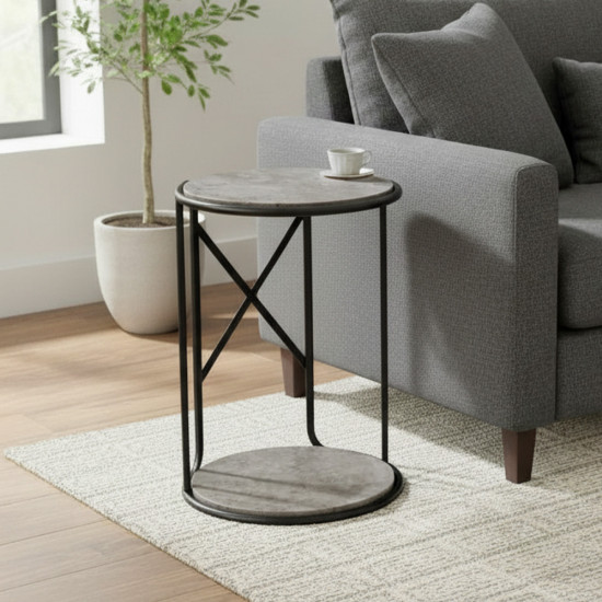 طاولة جانبية عملية بقاعدة خشبية رمادي