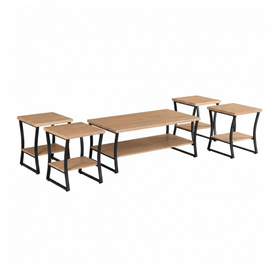 طقم طاولات 5 قطع عملي 2 دور خشب بيج