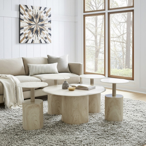 طقم طاولات قهوة 5 قطع معدني مع سطح سيراميك