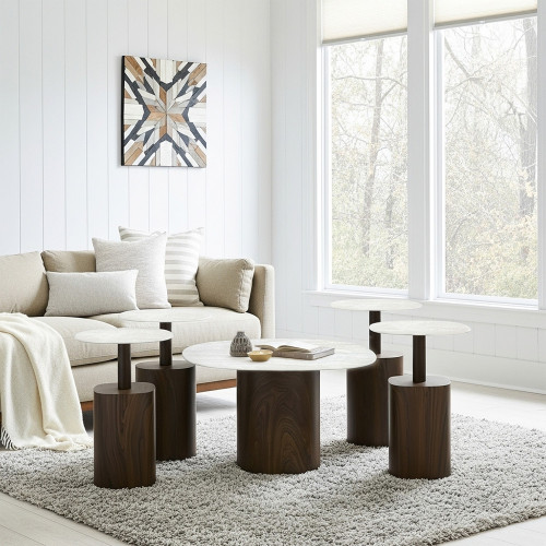 طقم طاولات قهوة 5 قطع معدني مع سطح سيراميك