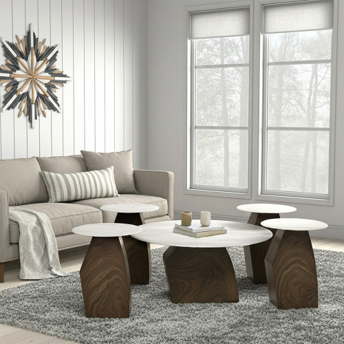 طقم طاولات قهوة 5 قطع معدني مع سطح سيراميك