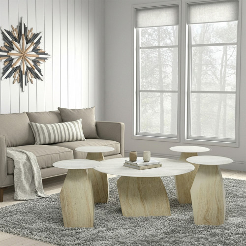 طقم طاولات قهوة 5 قطع معدني مع سطح سيراميك