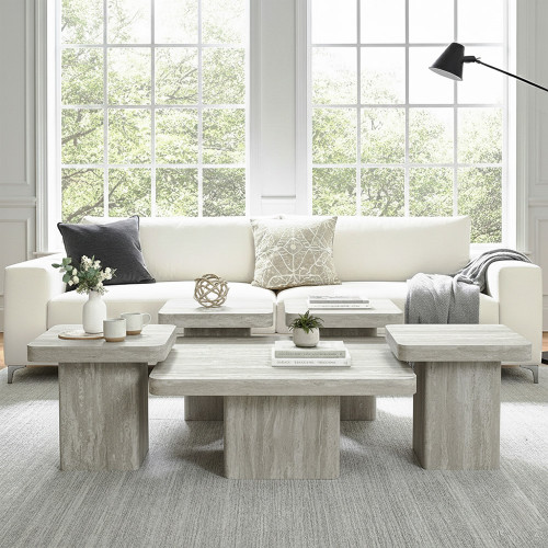 طقم طاولات قهوة 5 قطع خشبي رمادي