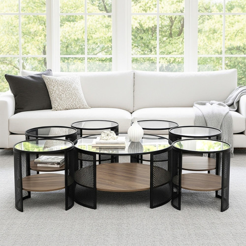 طقم طاولات قهوة 7 قطع 2 دور سطح زجاجي