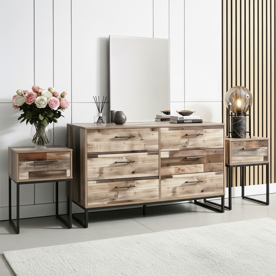 تسريحة 6 أدراج مودرن بمرآة مع 2 كمودينو جانبي