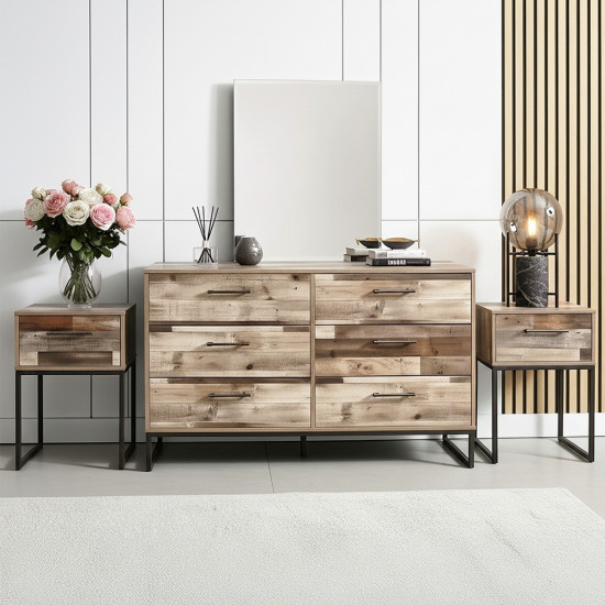 تسريحة 6 أدراج مودرن بمرآة مع 2 كمودينو جانبي