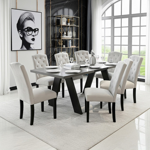 طقم طاولة طعام 8 كراسي مع بوفيه معدني عصري