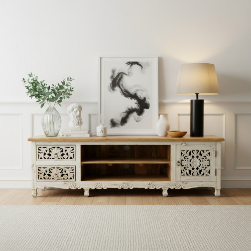 وحدة تلفزيون خشب حفر فاخر 200 سم