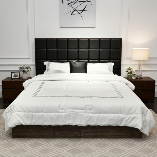 سرير جلد مزدوج تصميم فندقي مع 2 كومودينو