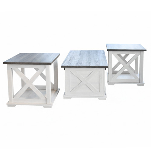 طقم طاولات قهوة 3 قطع خشبي مع قاعدة عملية