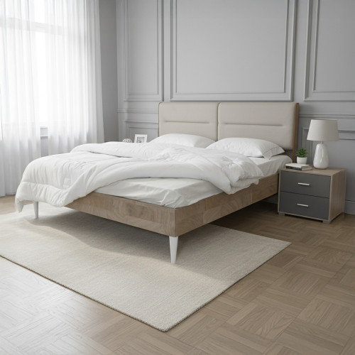 سرير جلد مزدوج تصميم فندقي مع 2 كومودينو